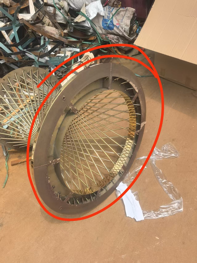 Gold-plated table base inspection — rust defects found at weld points during quality check